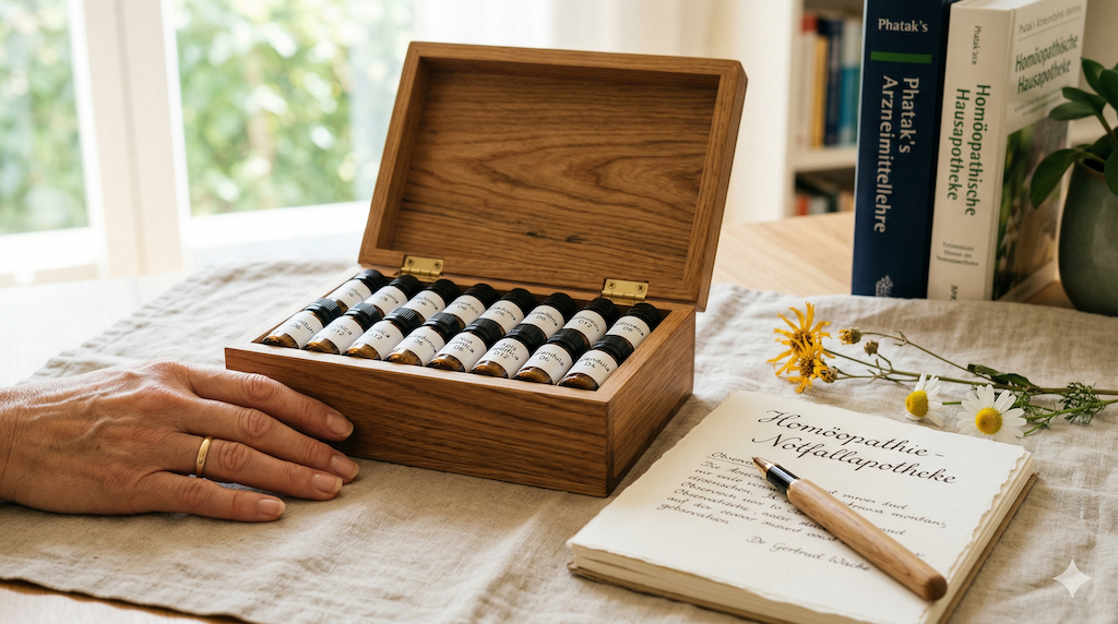 Bild einer homöopathischen Notfall-Apotheke.